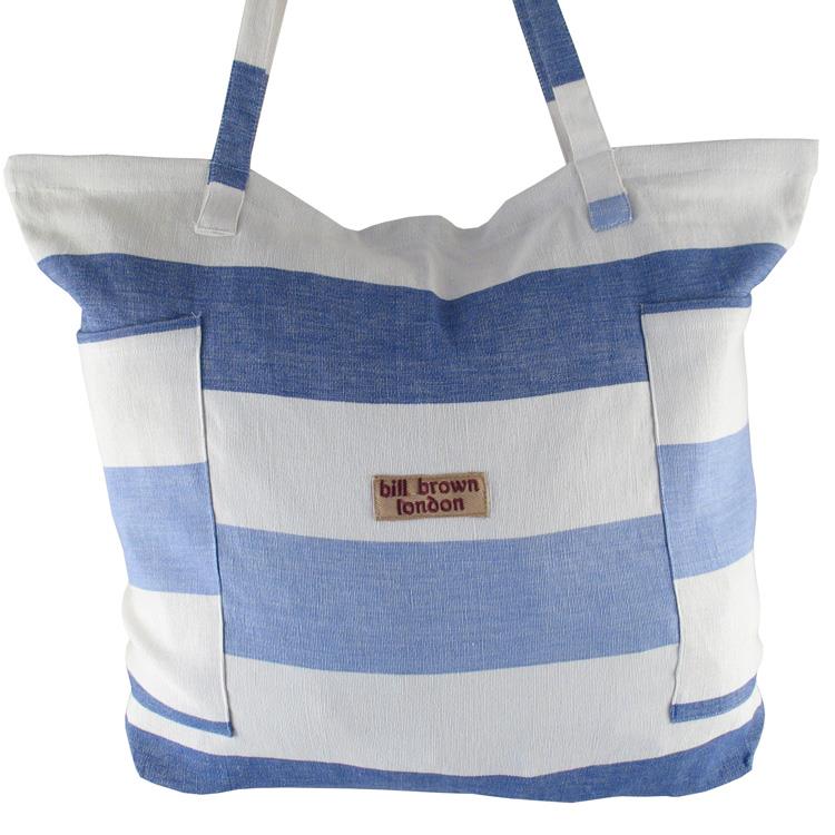 Bill Brown Bags - Lula Large Cotton Beach Bag - Blue & Cream BB13 - 61x41x16cms