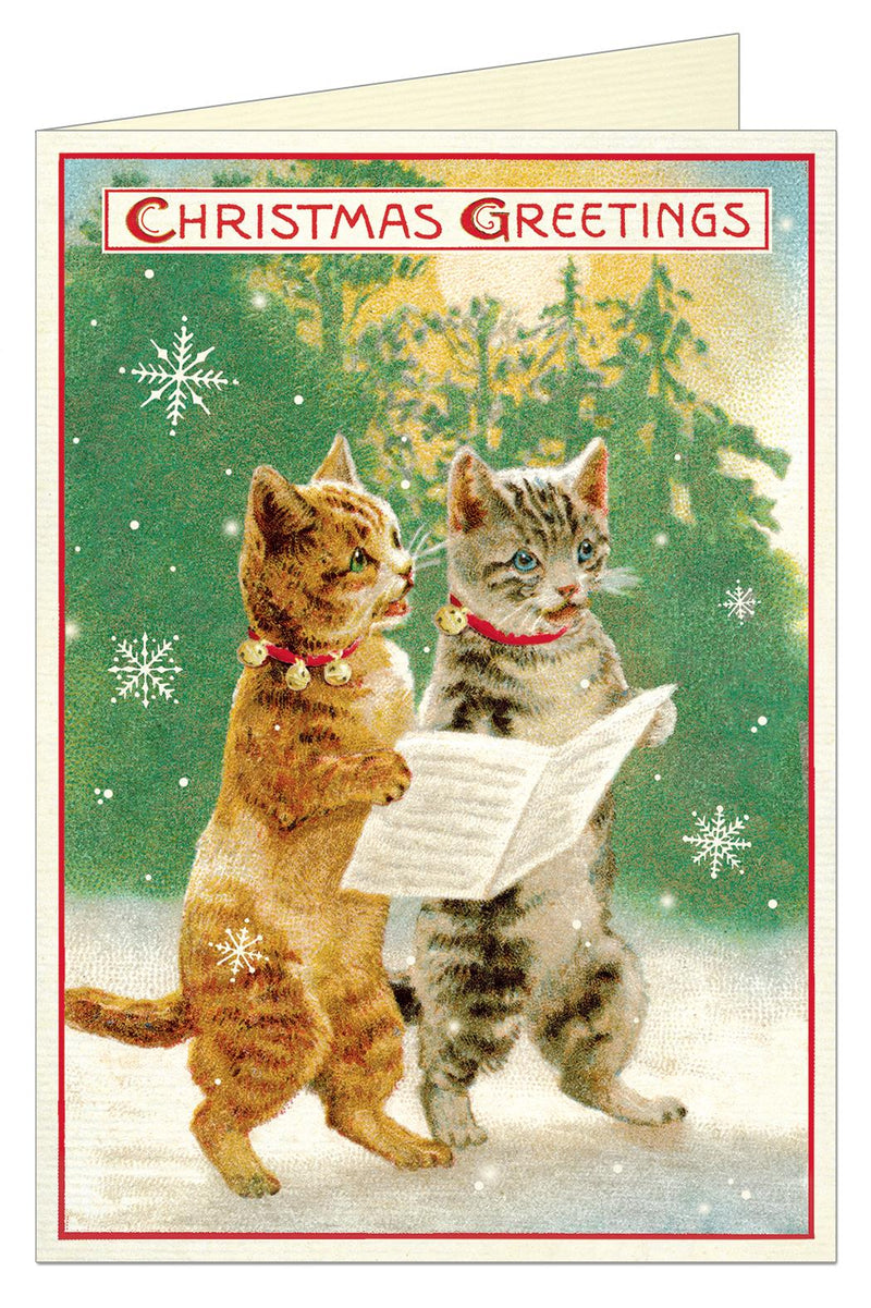 Cavallini - 10 x Glitter Greetings Christmas Cards/Notes - Christmas Cats