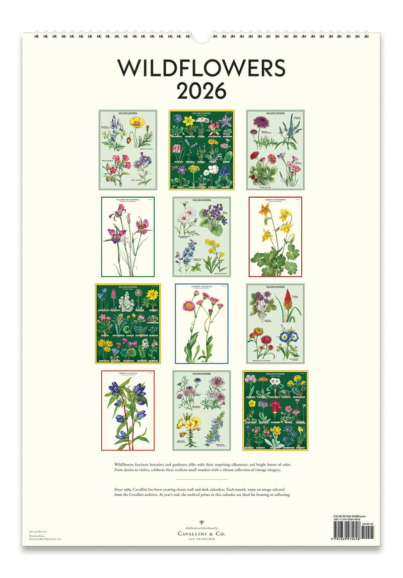 Cavallini - 2026 Wall Calendar - 13 x 19ins - Wildflowers