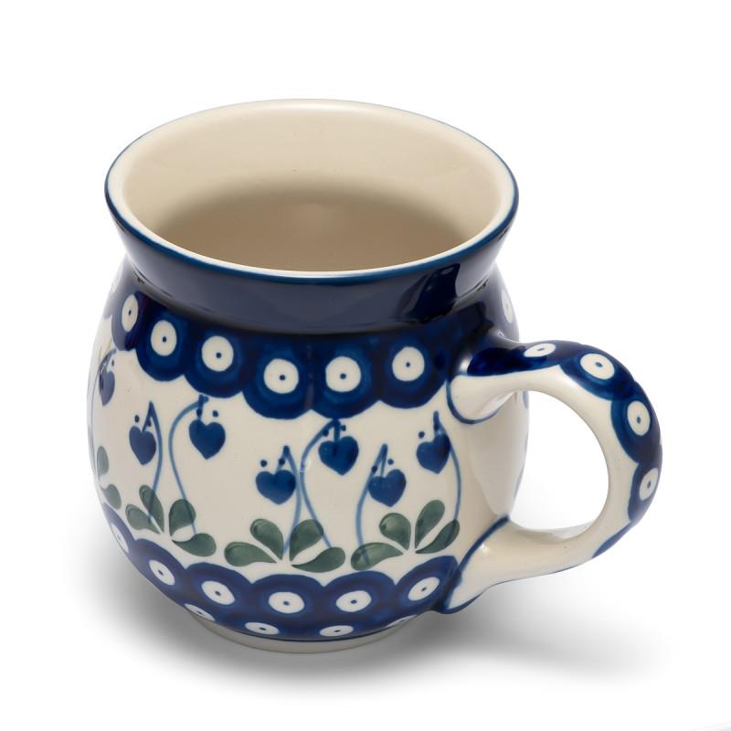 Extra Large Round Mug - Blue Dots With Flower Buds - 500ml - 0073-0377OX - Polish Pottery