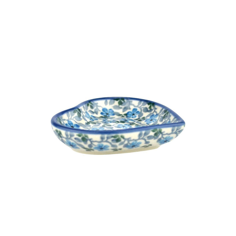 Mini Heart Dish - Blue Flowers - B64-2162X - Polish Pottery