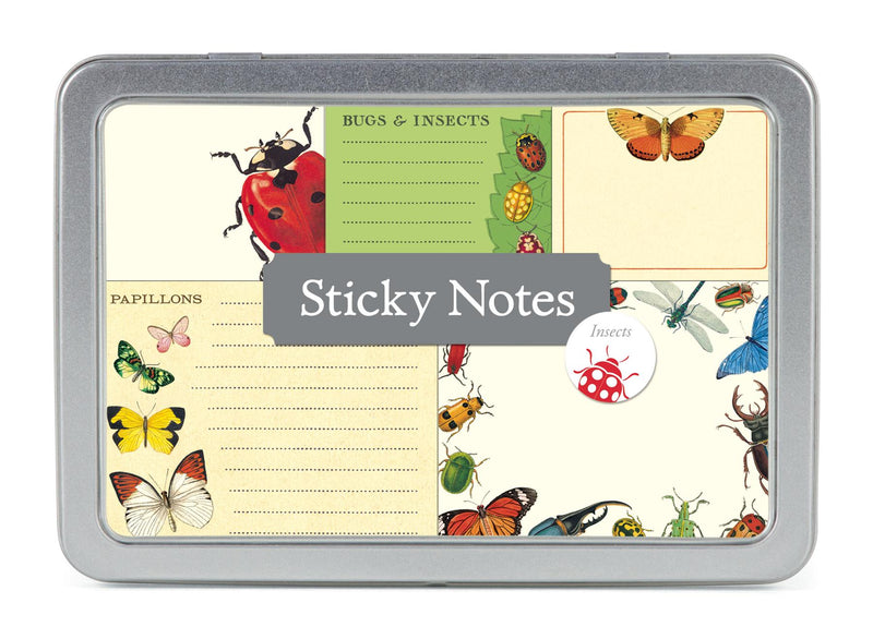 Cavallini - Tin of Sticky Notes/Memos - Bugs & Insects - 5 Note Pads/60 sheets per pad