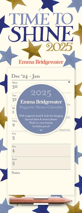 Emma Bridgewater - 2025 Week To View Magnetic Memo Calendar - Blue & Gold Stars/Time To Shine