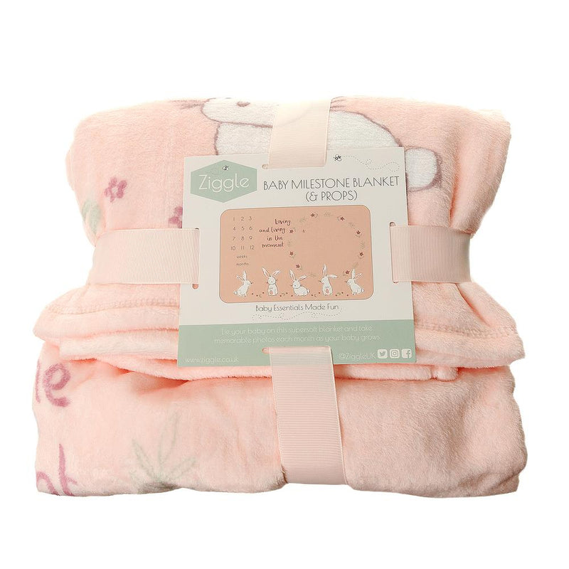 Milestone Fleece Blanket - Pink Bunnies - 100x120cms - Ziggle