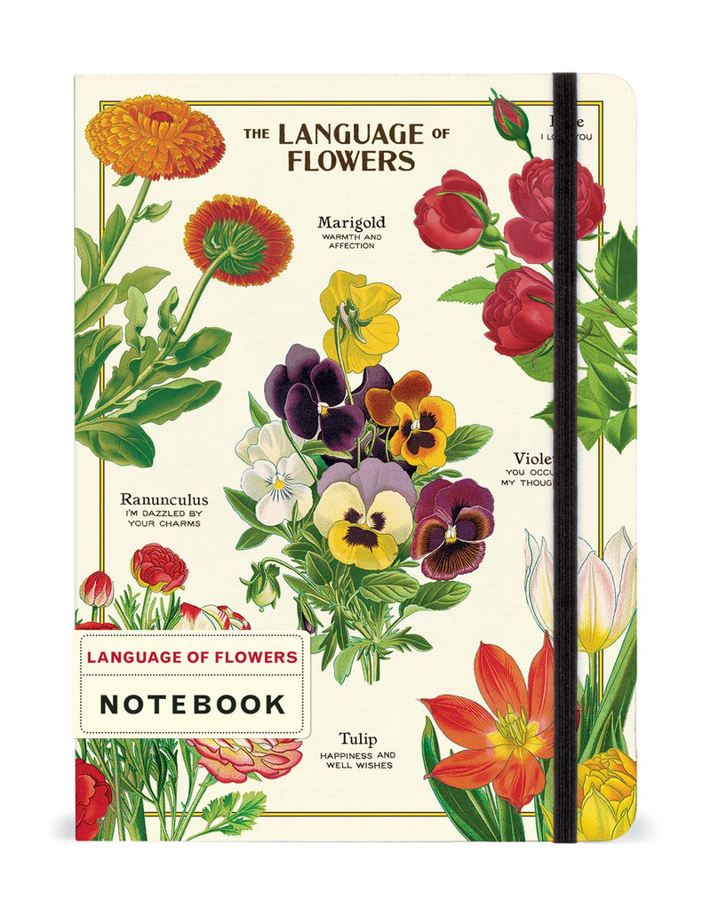 Cavallini - Large Lined Notebook 6x8ins - Language of Flowers - 144 Pages With Elastic Enclosure