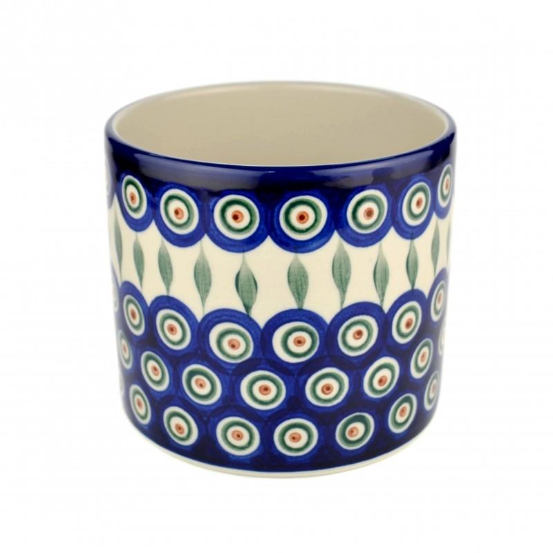 Utensils Jar/Plant Pot - Green, Red & White Spots - Peacock - 12 x 13cms - 0361-0054X - Polish Pottery