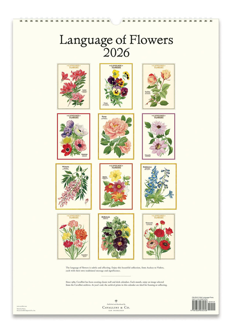 Cavallini - 2026 Wall Calendar - 13 x 19ins - Language of Flowers