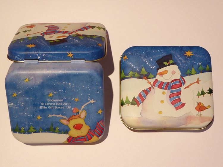 Emma Ball - Square Hinged Snowman Treat Tin - 3 Christmas Designs Available