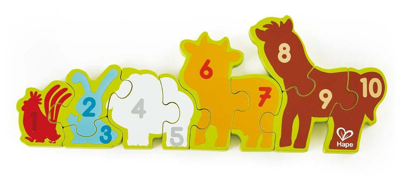 Hape - Numbers & Farm Animals - Double Sided Jigsaw Puzzle - 10 Pieces/36 months