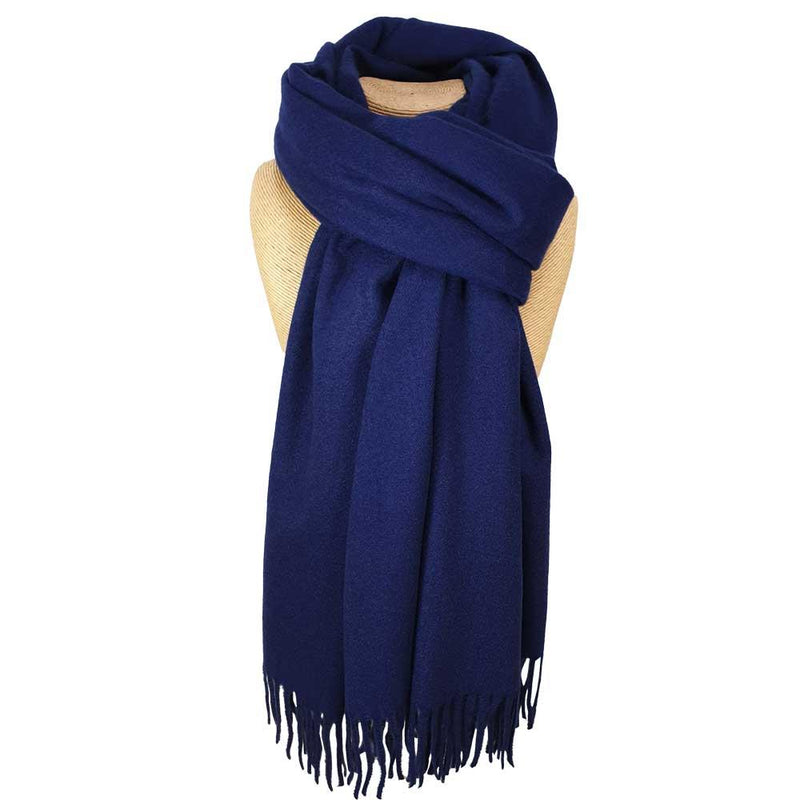 Lua - Thick Cosy Knit Reversible Scarf - Plain - Navy Blue