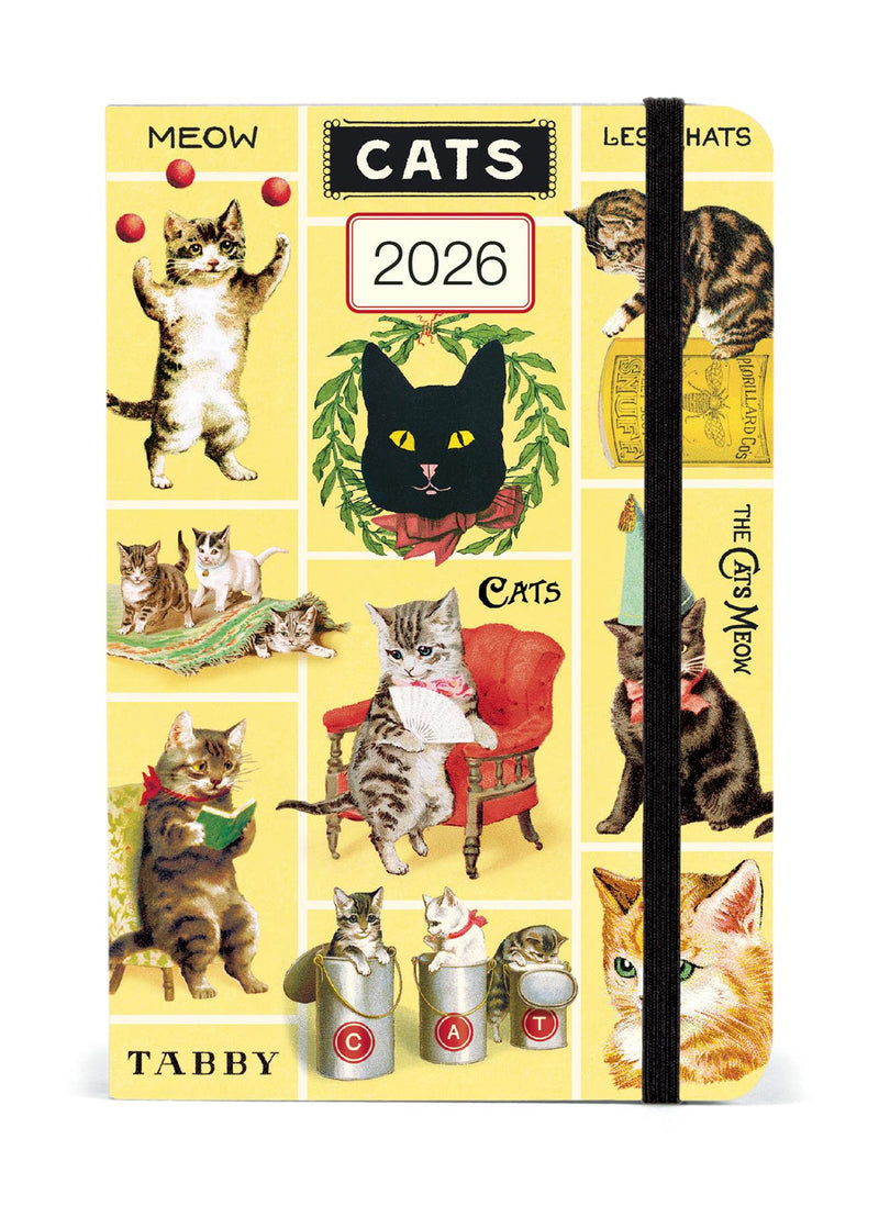 Cavallini 2026 Diary - Cats - 4x6ins - Week At A Glance Layout - Elastic Enclosure