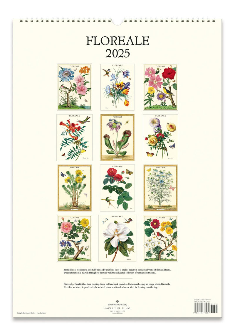 Cavallini - 2025 Wall Calendar - 13 x 19ins - Floreale