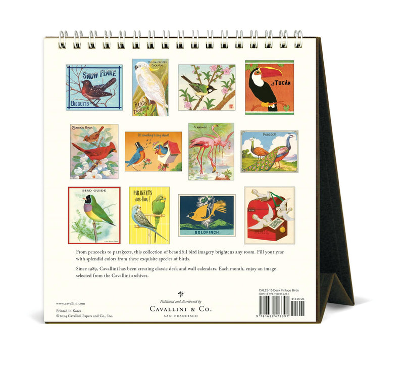 Cavallini - 2025 Desk Calendar - 6 x 6.5ins - Vintage Birds