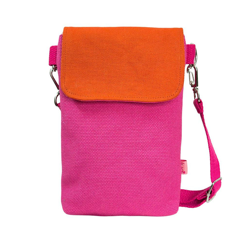 Lua - Thick Cotton Canvas Mobile Phone Pouch/Crossbody Bag - Hot Pink/Orange  - 13 x 19cms