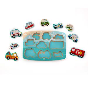 Hape - Emergency Vehicles - Peg Jigsaw Puzzle - 9 Pieces/24 months