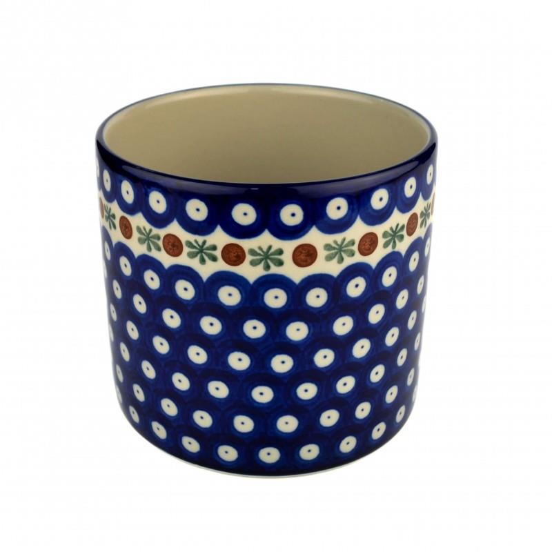 Utensils Jar/Plant Pot - Flower Tendril/Blue With Red & White Spots - 12 x 13cms - 0361-0070X- Polish Pottery