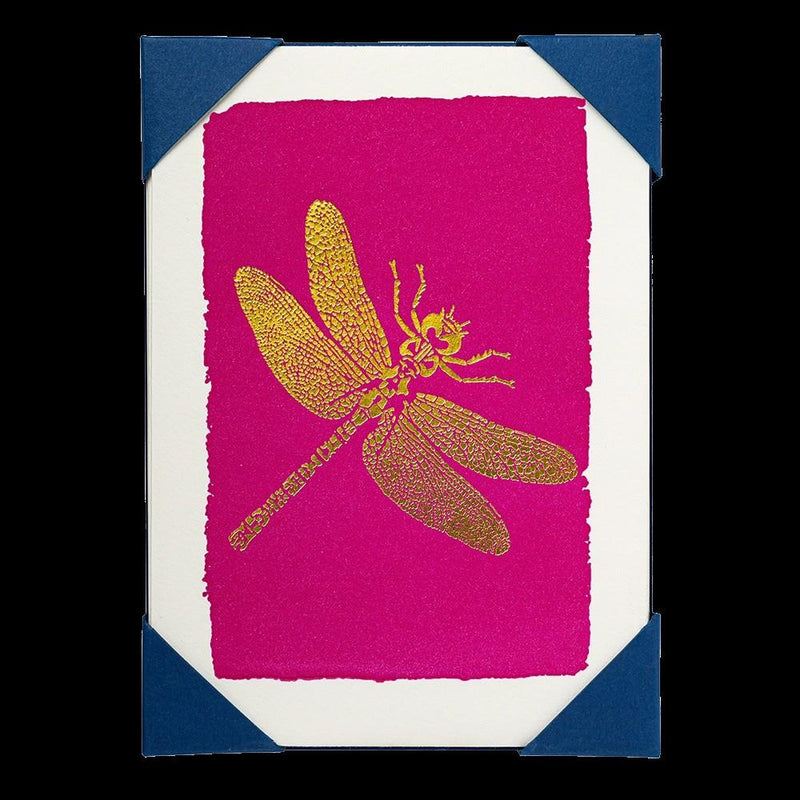 Gold Dragonfly/Pink - 5 Letterpress Notecards & Envelopes - Archivist Letterpress