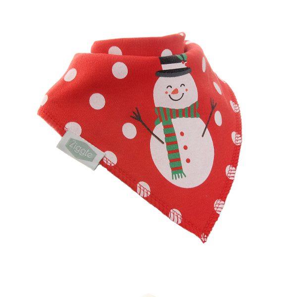 Dribble Bib - Christmas Snowman - Red - Suitable From Birth - Ziggle