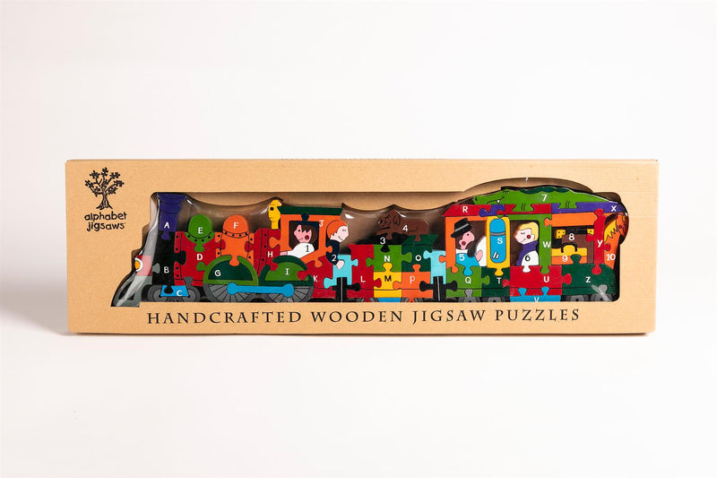 Alphabet Jigsaws - Wooden ABC/Numbers Puzzle - Alphabet Train - Chunky & Bright - 58x15cms