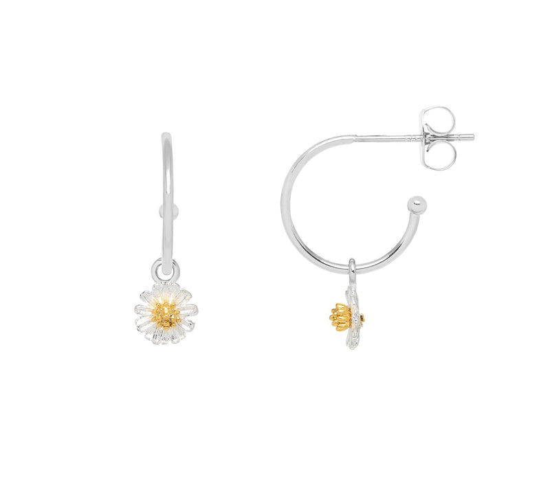 Mini Wildflower Hoop Drop Earrings - Silver & Gold Plated - Estella Bartlett