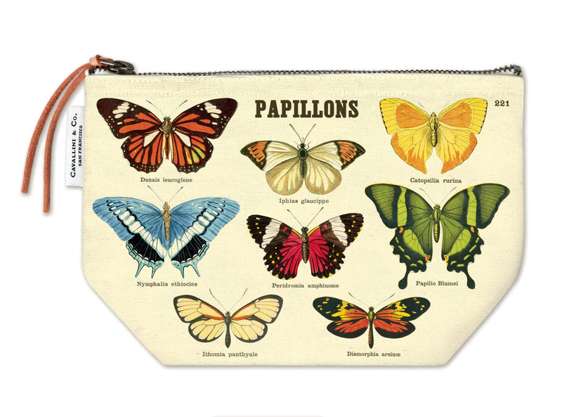 Cavallini - 100% Natural Cotton Vintage Pouch Bag - 15x22cms - Papillions/Butterflies
