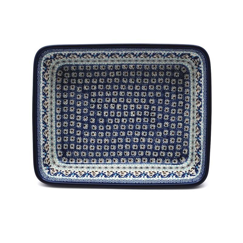 Lasagne Dish - Blue Squares & Flowers - 29 x 22.5 x 7cms - 0405-1026X - Polish Pottery