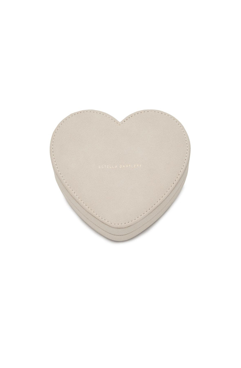 Velvet Heart Shaped Jewellery Box/Case - Cream/Caramel - 13x12x5cms - Estella Bartlett