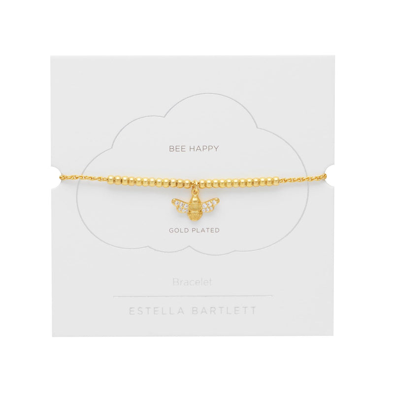 Cubic Zirconia Bee Charm Amelia Bracelet - Gold Plated - Bee Happy - Estella Bartlett