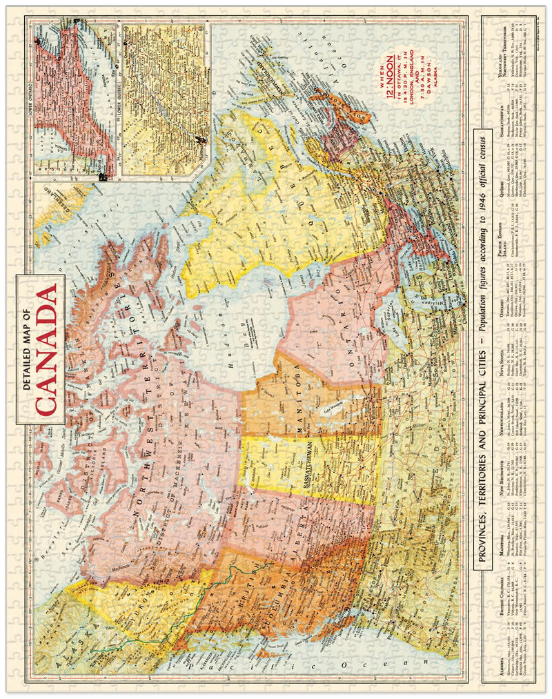 Cavallini - Vintage Jigsaw Puzzle - 1000 Pieces - 55x70cms - Detailed Map Of Canada