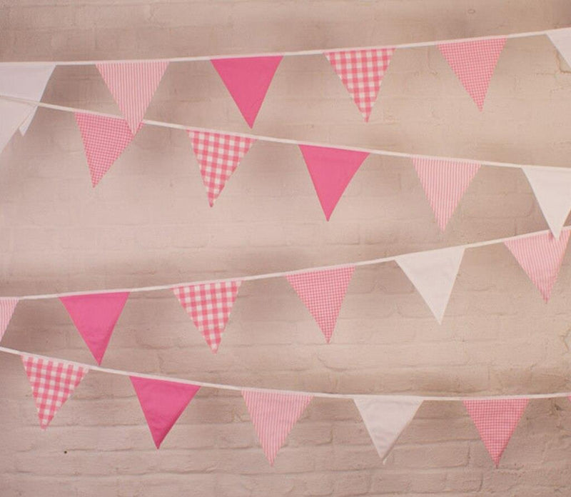 100% Cotton Bunting - Shades of Pink - 10m/33 Double Sided Flags