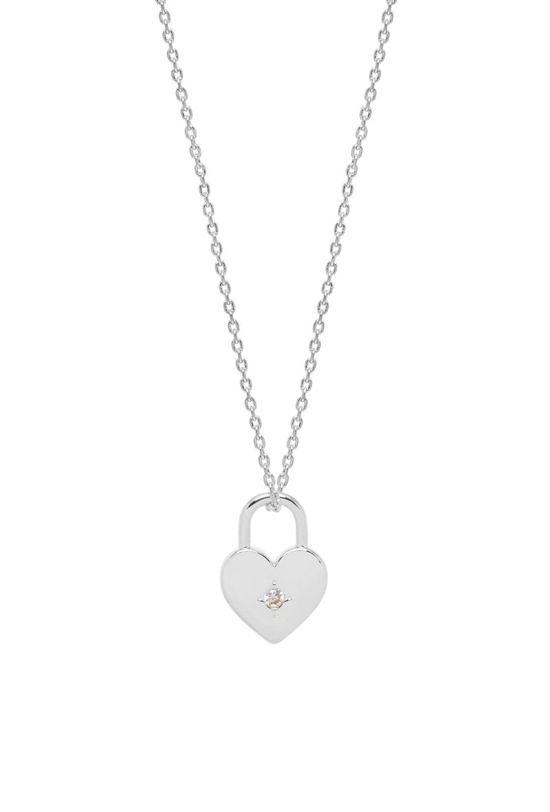 Heart Padlock Necklace - Silver Plated - All You Need Is Love - Estella Bartlett