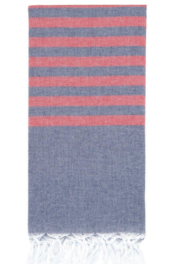 Clara Hammam Beach Towel - Navy/Red - Ailera 90x180cms