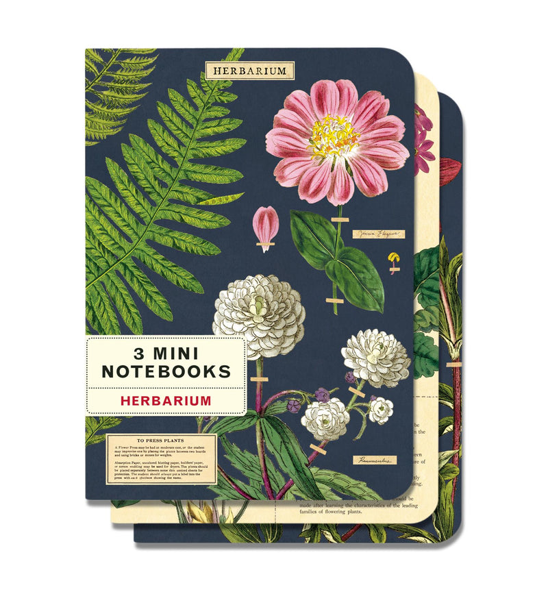 Cavallini - Set of 3 Mini Notebooks - Herbarium - Lined, Blank & Graph Interiors