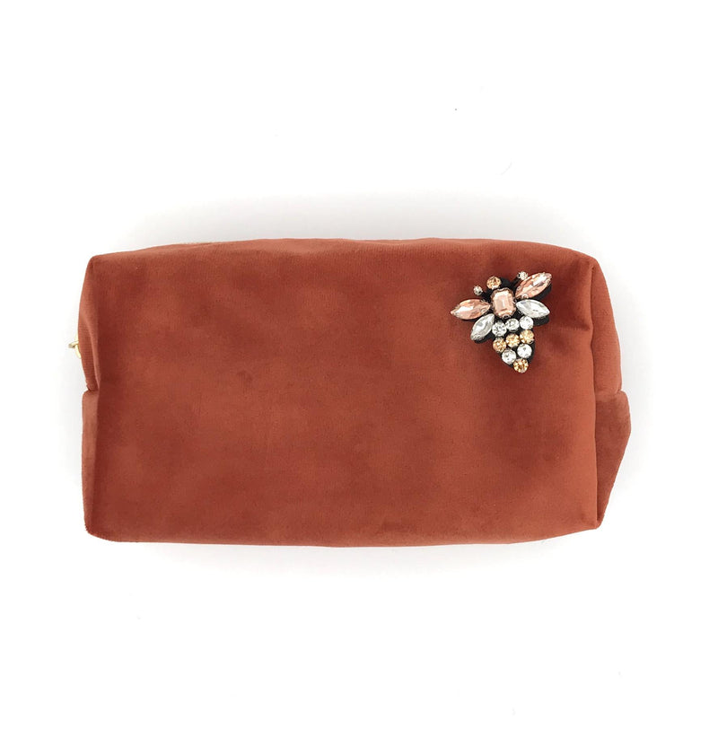 Coral Velvet Make-Up Bag & Bumblebee Pin - Sixton London - Small or Large