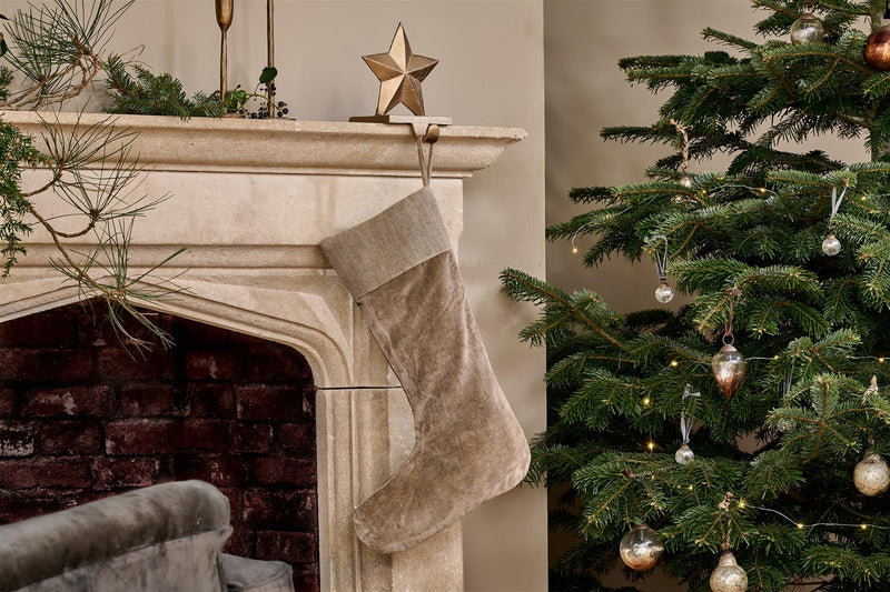 Nkuku - Karru Cotton Velvet Christmas Present Stocking - 52x30x1cms - Light Grey