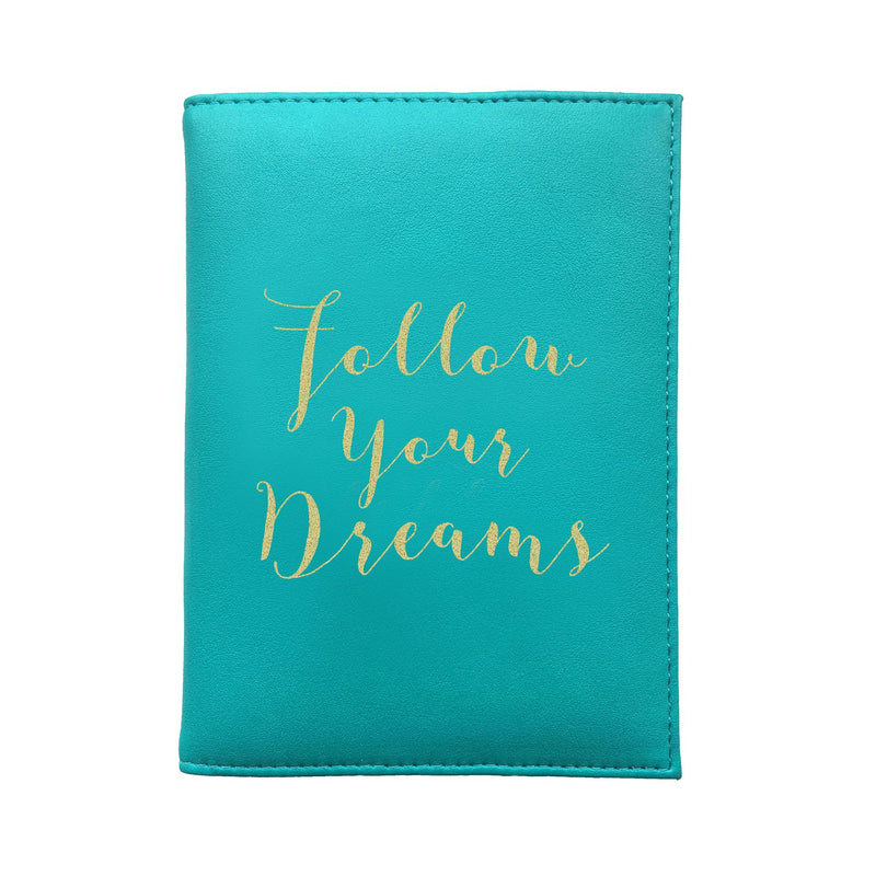 Bombay Duck - Follow Your Dreams - Aqua/Gold Passport Holder/Cover- Printed Faux Leather