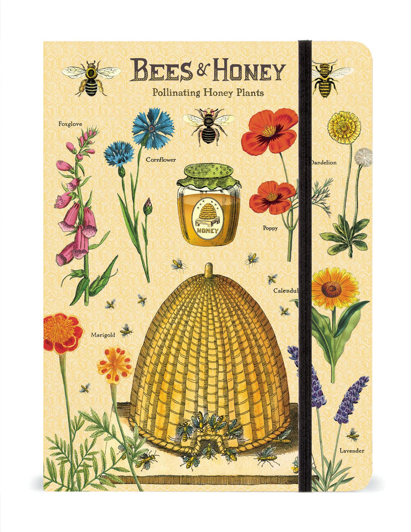 Cavallini - Large Lined Notebook 6x8ins - Bees & Honey - 144 Pages With Elastic Enclosure