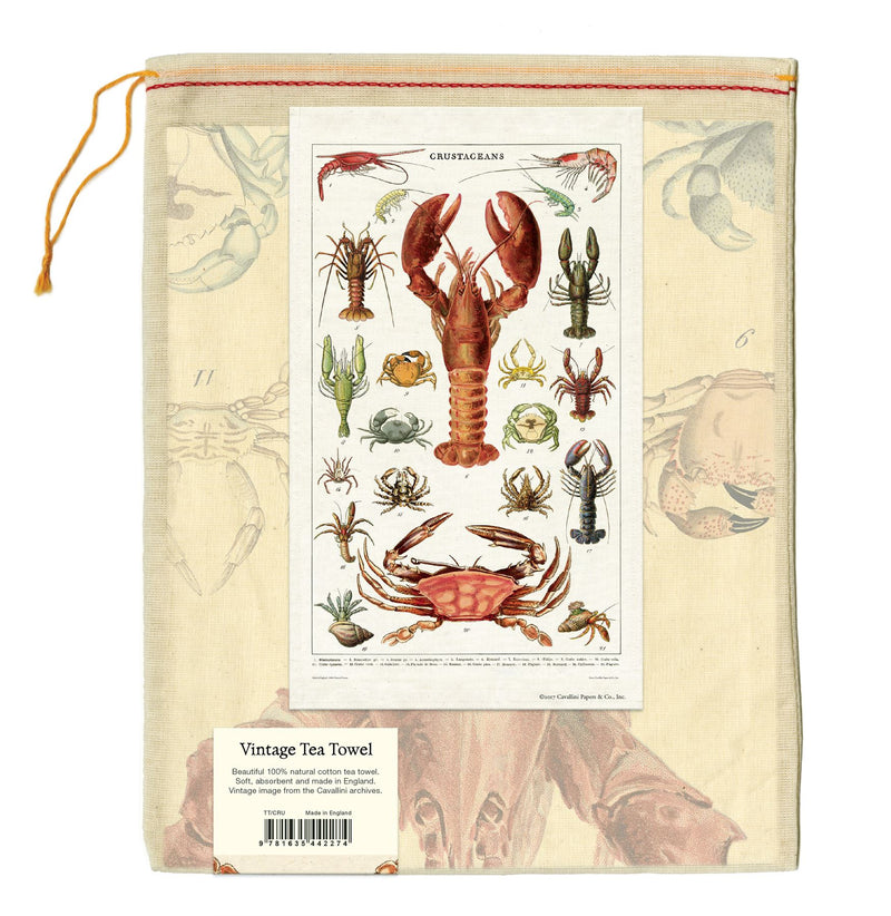 Cavallini - 100% Natural Cotton Vintage Tea Towel - 80 x 47cms - Crustaceans