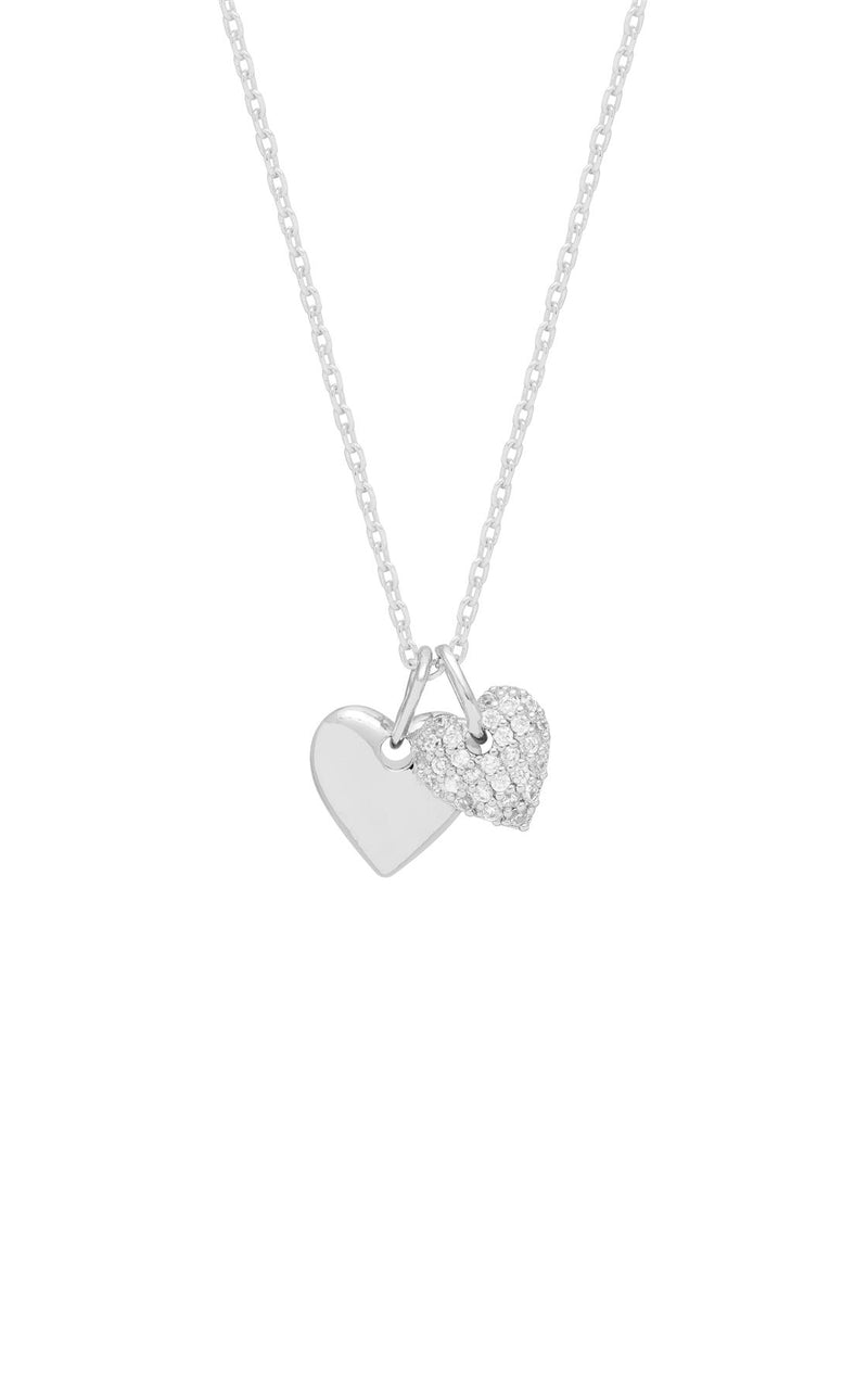 Pave Double Heart Charm Necklace - Silver Plated - Keep Shining - Estella Bartlett