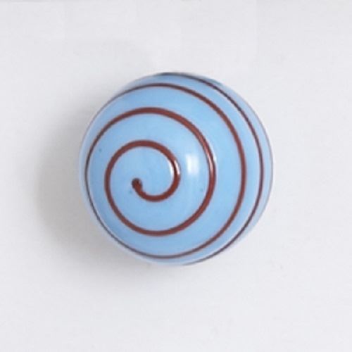 Bombay Duck - Opaque Glass Cupboard/Drawer Door Knob - Turquoise with Red Spiral