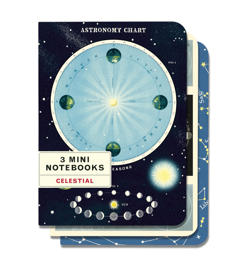Cavallini - Set of 3 Mini Notebooks - Celestial - Lined, Blank & Graph Interiors