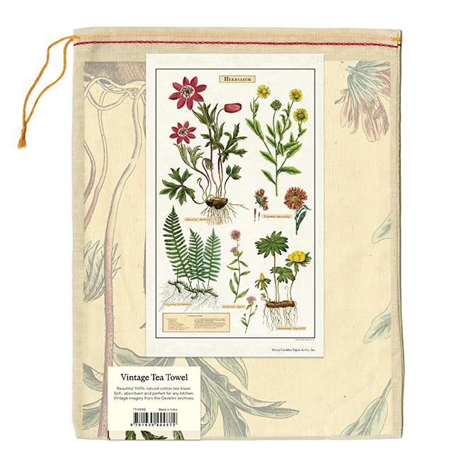Cavallini - 100% Natural Cotton Vintage Tea Towel - 80 x 47cms - Herbarium