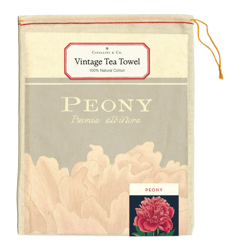 Cavallini - 100% Natural Cotton Vintage Tea Towel - 80 x 47cms - Peony