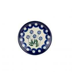 Round Tea Bag/Trinket Dish - Daisies & Blue Spots - 10cms - 0262-0377EX - Polish Pottery
