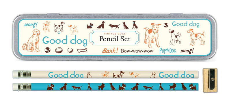Cavallini - Tin of Pencils - Vintage Dogs - 10 Pencils/2 Designs, & Sharpener
