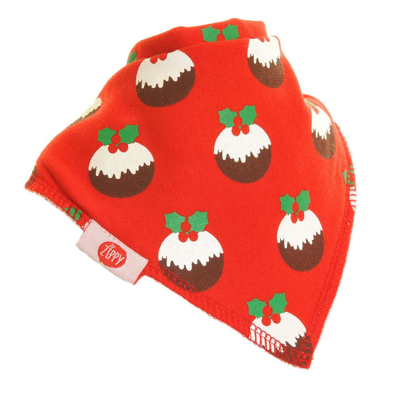 Dribble Bib - Christmas Puddings - Red - All Over Print - Suitable From Birth - Ziggle