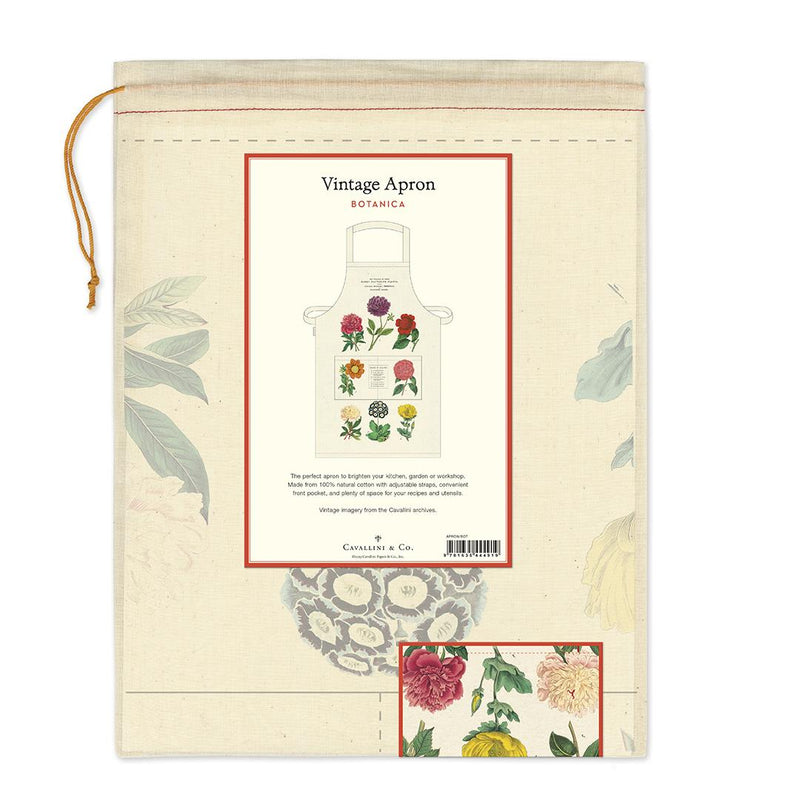 Cavallini - 100% Natural Cotton Vintage Apron - 48x80cms - Botanica/Flowering Plants