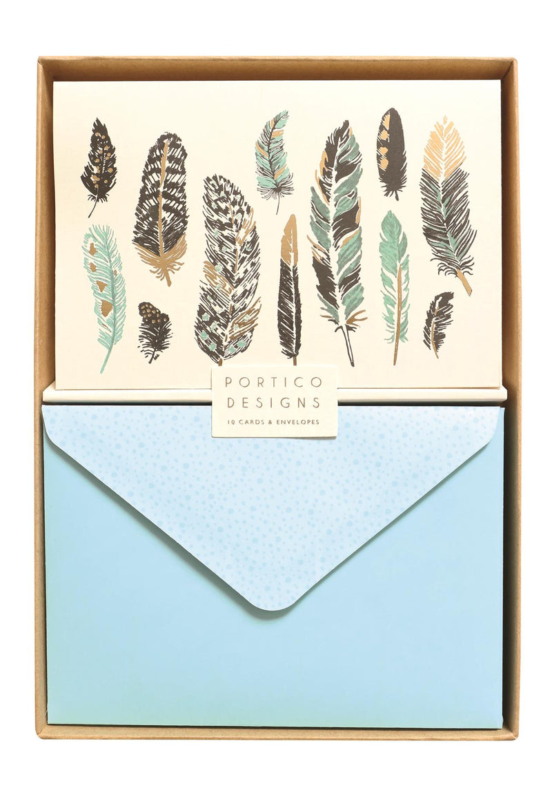 Feathers Notecard Set - 10 Blank Note Cards & Matching Envelopes