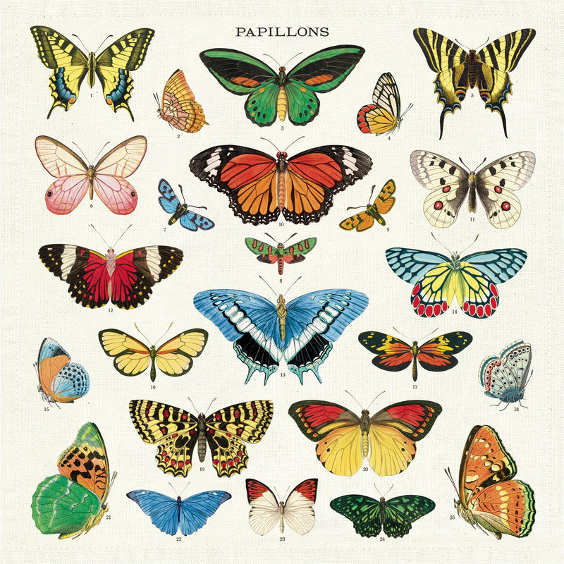 Cavallini - Set of 4 100% Cotton Vintage Napkins - 48x48cms - Butterflies/Papillons