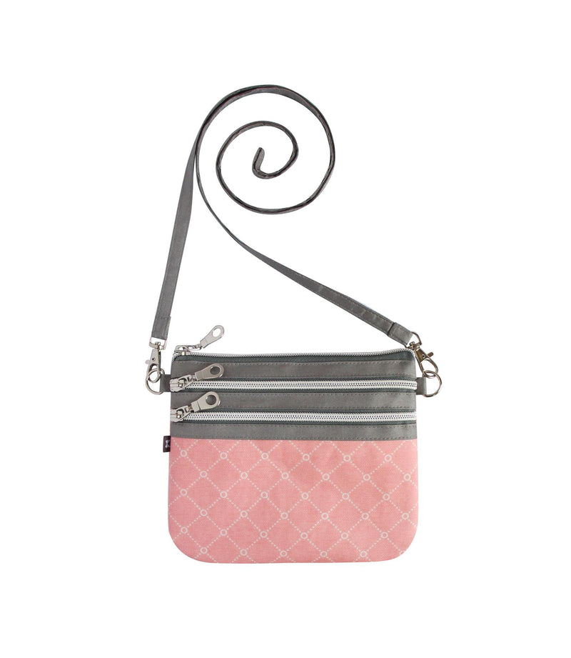 Earth Squared - 3 Zip Pouch Crossbody Bag - Oil Cloth - Pink Sorbet - 19x15cms